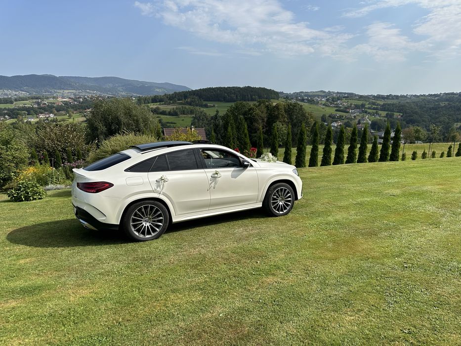 Samochód Biały Mercedes GLE Coupe auto do ślubu AMG Nowy Sacz okolice