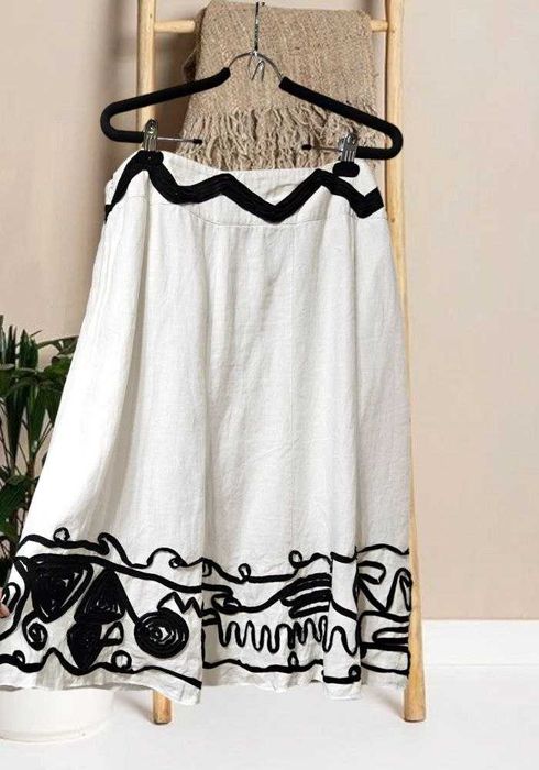 Белая летняя юбка из льна с вышивкой Marks&Spencer, р. XL/2XL