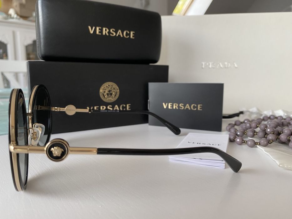 Versace okulary okrągłe czarne złote meduzy koła