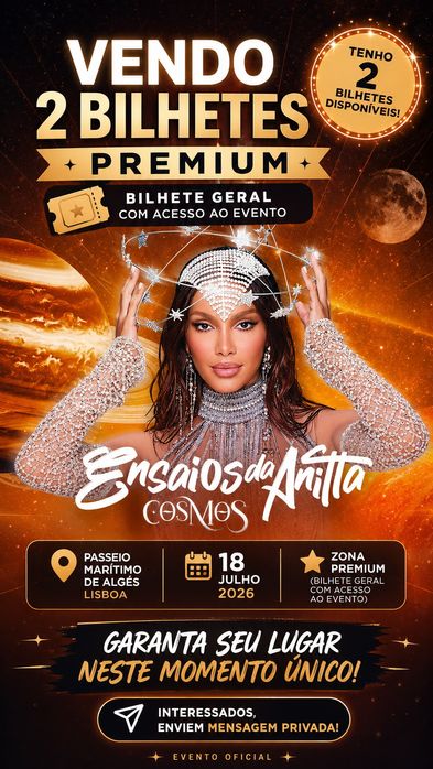 VENDO 2 BILHETES PREMIUM – Ensaios da Anitta: Cosmo