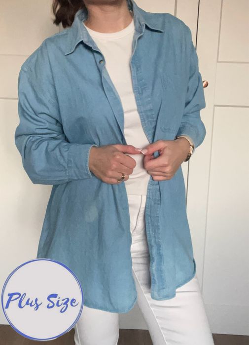 Lekka kurtka koszulowa Wrangler blue denim vintage plus size