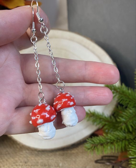 Kolczyki muchomory, kolczyki z gliny polimerowej