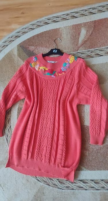 Sweter długi,tunika,sukienka XL/XXL,haft,bawełna,vintage