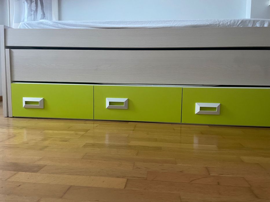 Cama individual ou dupla com 3 gavetões e 2 colchões,64564268222466121