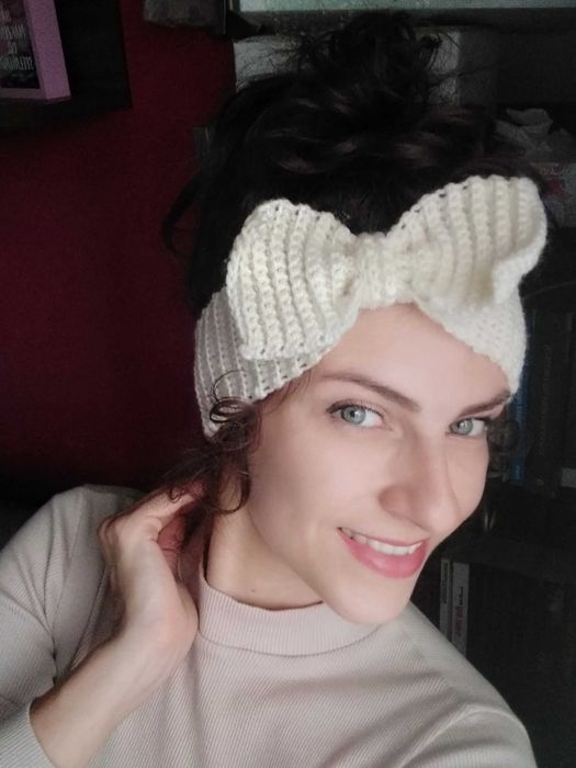 Zimowa opaska na głowę z kokardą L 100% merynos różne kolory