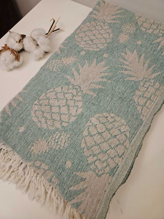 Wielofunkcyjny bawełniany ręcznik Pestemal 100x180 w ananasy zielony