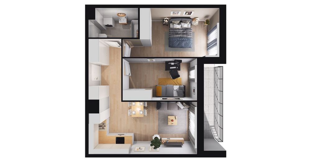 3-pokojowe mieszkanie 54 m² + balkon - Widok 3