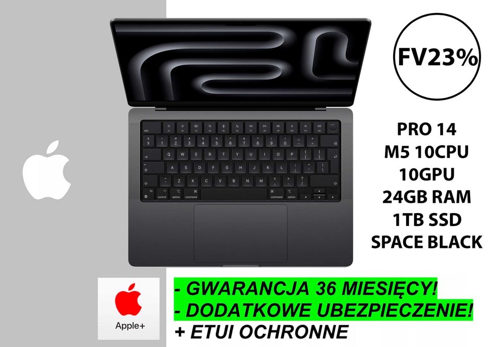 NOWY Apple MacBook Pro 14 M5 1TB SSD  24GB RAM Space Black | PL | +DODATKI | RATY 0% | +GW-3LATA! FV23%