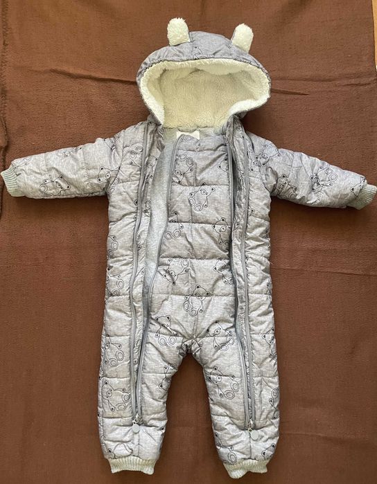 Kombinezon 5-10-15, szary w misie, rozm  86