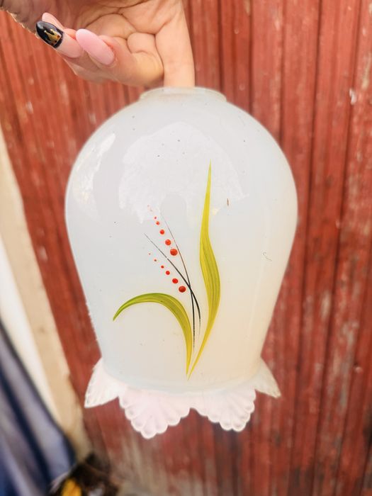 Klosz szklany do lampy kwiat bialy mrozony prl vibtage stary tulipan
