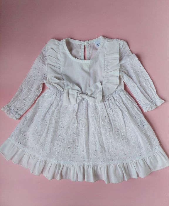 Sukienka niemowlęca z kokardą, długi rękaw, r. 9-12 m