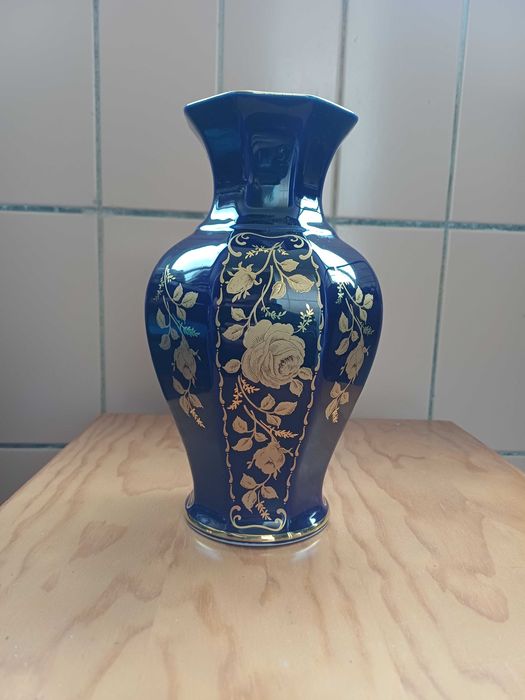 Vaso Porcelana Alemã Bavaria Echt Kobalt (Azul e Ouro) - Em mão na Feira