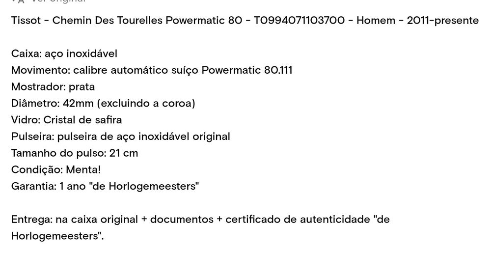 Tissot Chemin Des Tourelles Powermatic 80 Automático