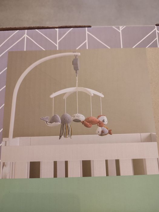 Little Dutch, Karuzela do łóżeczka drewno biała, Ocean Błękit