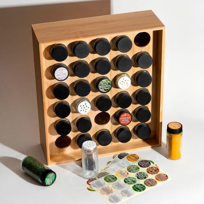 Stojak na przyprawy - kwadratowy + 30x przyprawników + 75x naklejek