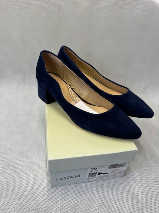 Czółenka Na Korku Lasocki Zamszowe Granatowe R.39