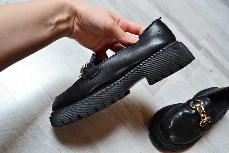 Czarne buty mokasyny na platformie loafersy oksfordy 39 creepersy