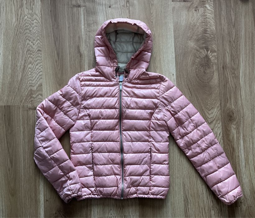 Różowa, przejściowa, pikowana kurtka z kapturem, reserved, S