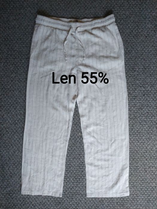 Spodnie L Len 55% Lniane casual szeroka nogawka
