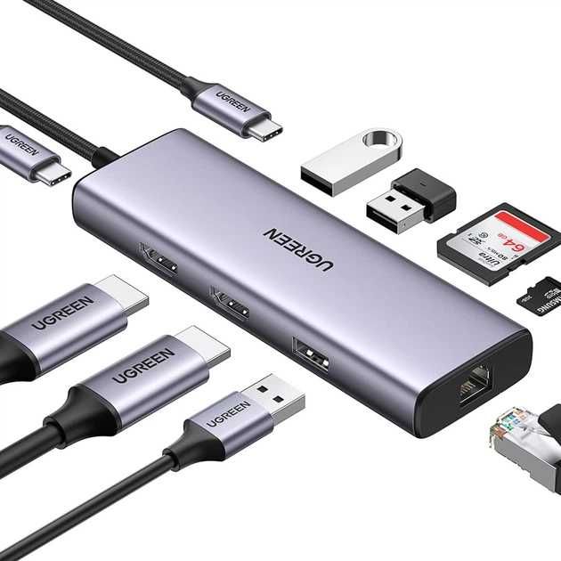 USB-хаб Ugreen CM490 - 9 в 1 USB-C 2xHDMI , Ідеальний СТАН!
