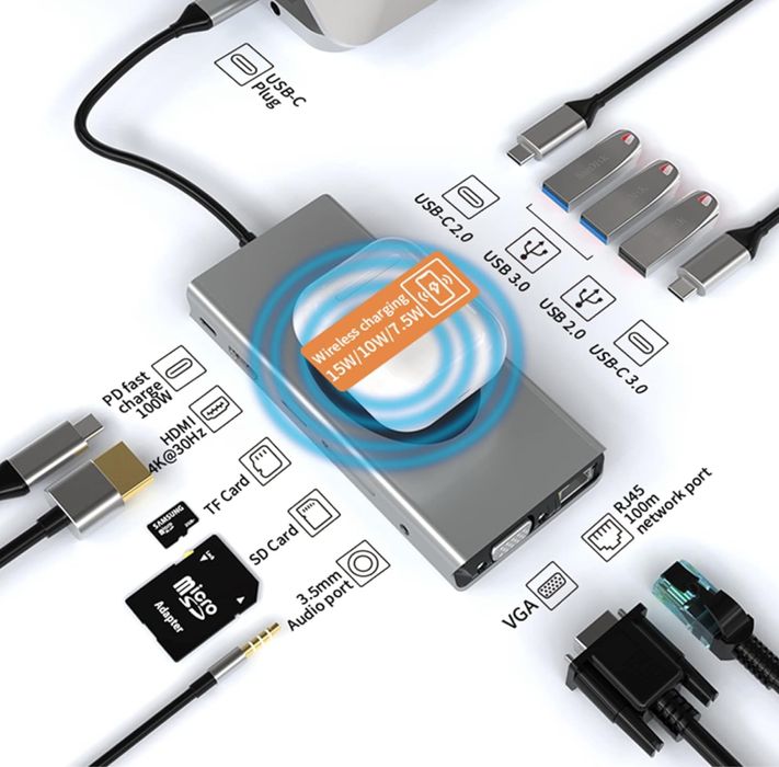 SZPACMATE Adapter/Hub stacja dokująca USB C, 13 w 1