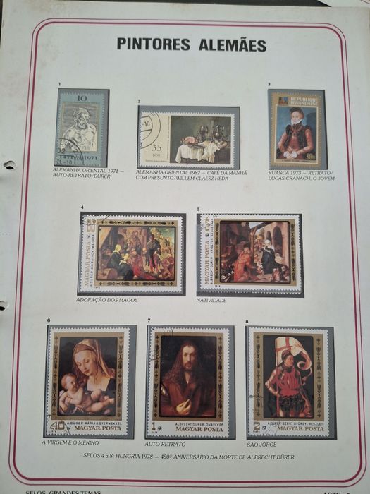 Coleção temática de Selos - Pintores de todo o mundo II, Pintores Alemães,  Pintores Italianos I e II, Pintores Flamengos e Arte - total de  51 selos