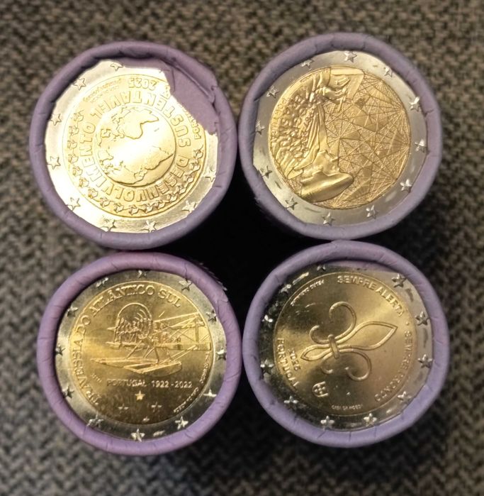 Rolos de moedas 2 euros comemorativas