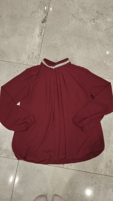 Elegancka bluzka z cyrkoniami bordo XL