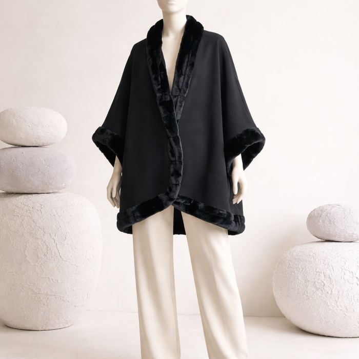Eleganckie czarne poncho Ellen Reyes cape kardigan oversize na wiosnę