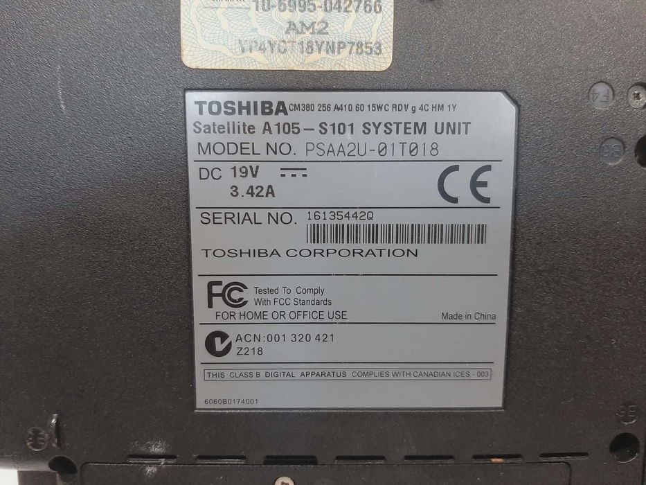 Laptop Toshiba A105 Celeron 1.60Ghz / 1GB/ 320GB HDD / Win 7