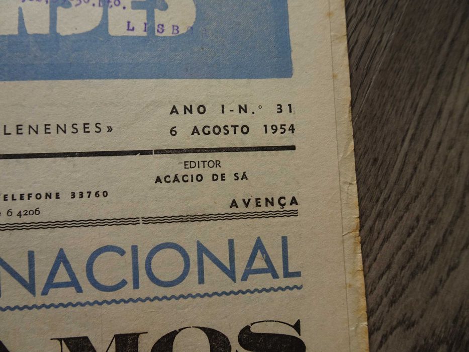 Antigo Jornal Belenenses 6 de Agosto 1954
