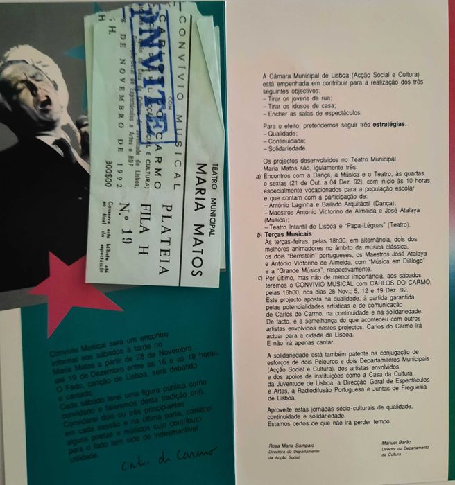 CARLOS DO CARMO - programa de concerto - Teatro Maria Matos