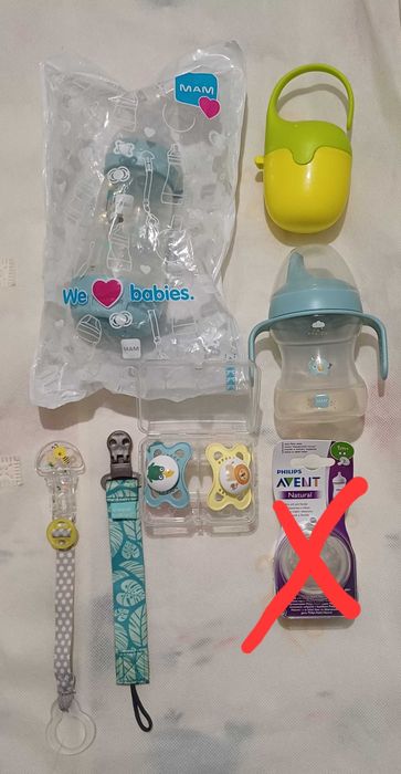 Пляшка для немовлят, пустушки, поїльник MAM, тримач та кліпса