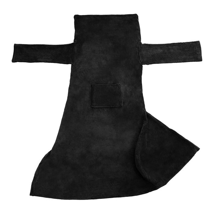 Miękki koc z rękawami i kieszenią czarny