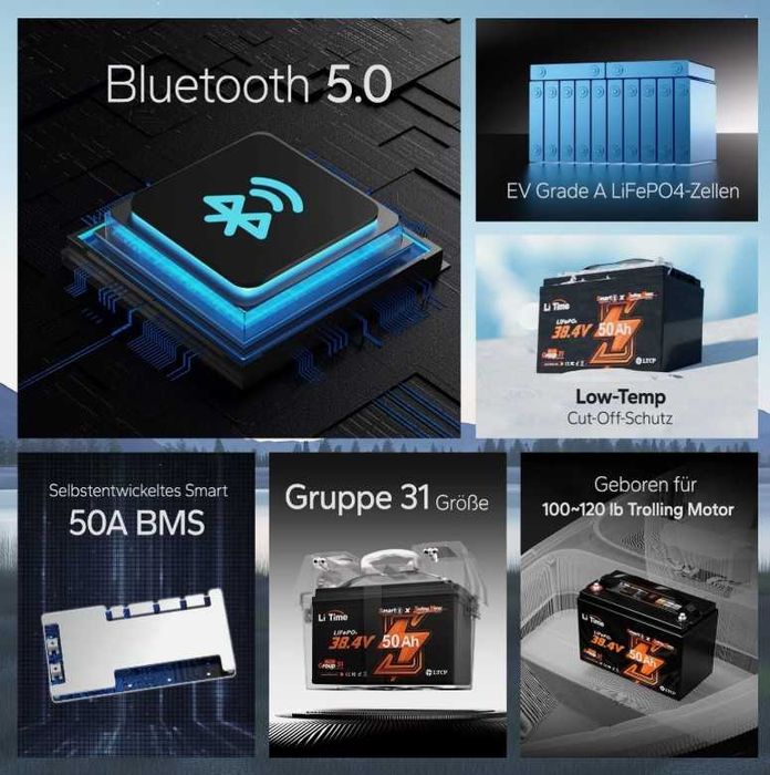 Bateria litio LifePO4 36V 50Ah BMS, Bluetooth, GRADE A