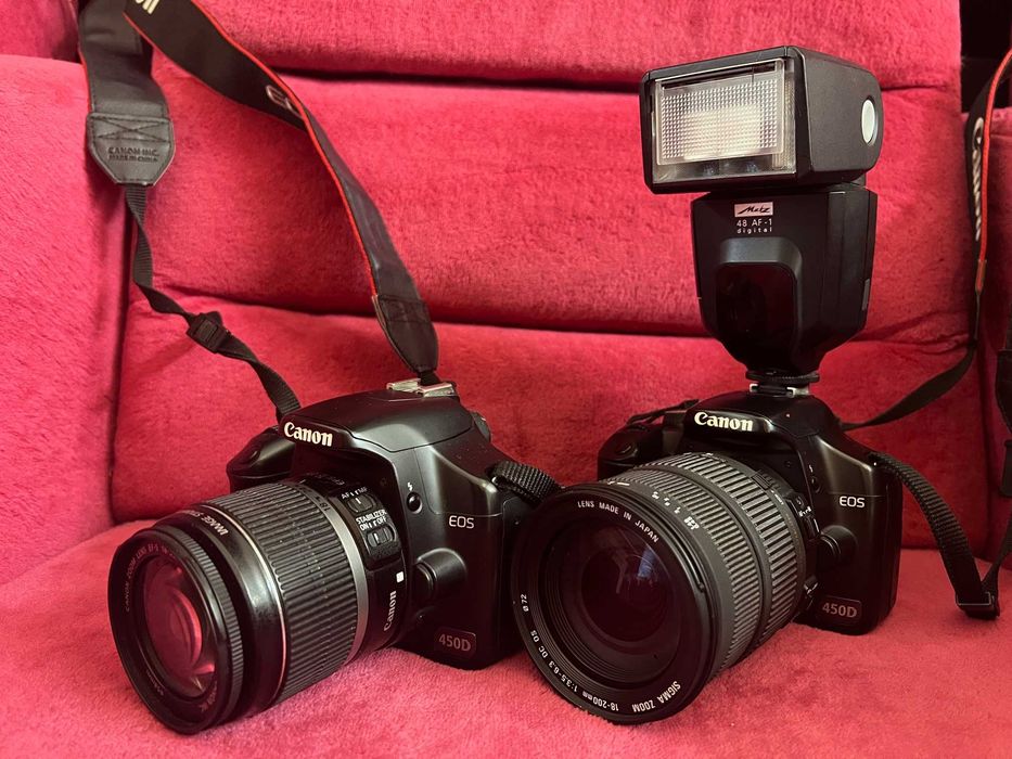 Canon EOS 450 D incl 3 x Baterias + tripé + 2 x zoom + mala + flash