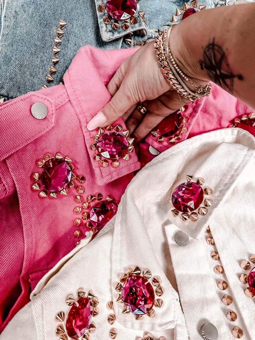 Nowa cudna katana jeansowa kamienie dżety ćwieki rozm M hit kolory