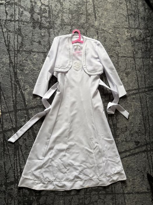 Sukienka Komunia halka, bolerko, buty, sweterek H&M rajstopy torebka