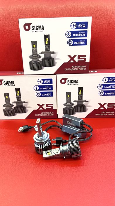 Лед лампи Sigma 75Вт 18000Лм у цоколях  H7/H11/HB3/HB4/H4