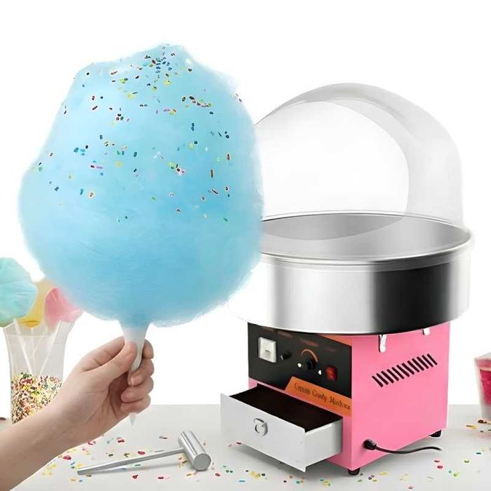 Maszyna Do Robienia Waty Cukrowej Profesjonalna z POKRYWĄ Różowa 980W 52CM