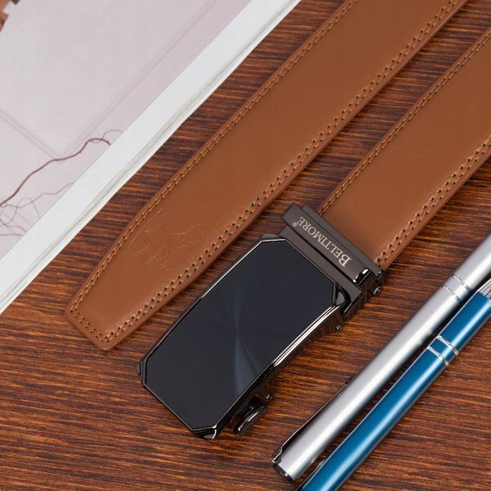 Pasek męski skórzany do spodni jeans casual automat gładka skóra brąz