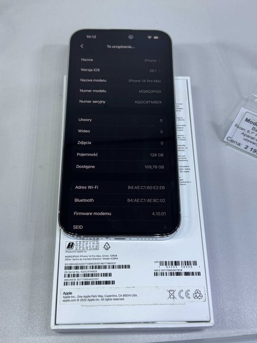 Iphone 14 PRO MAX kondycja baterii 85% 128gb biały white