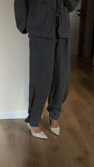 Льняний костюм Zara сірий, графіт, S-M