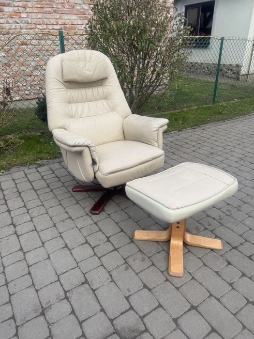 Крісло з пуфом шкіряне реклайнер (00133) релакс