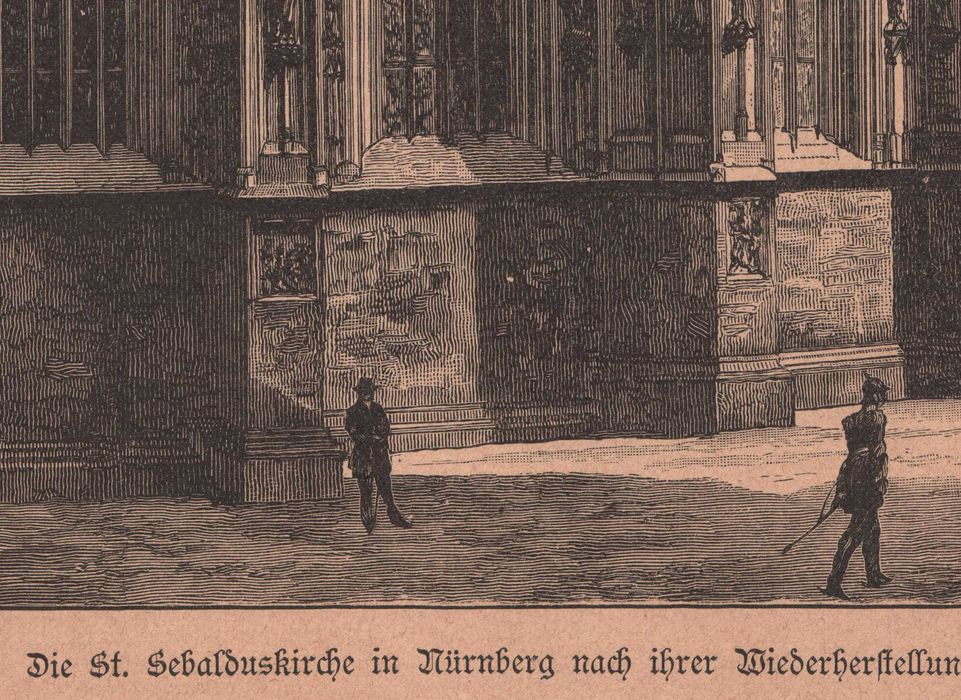 Norymberga Kościół Św. Sebalda Duży drzeworyt 1888 r. autentyk