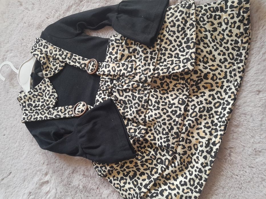 Komplet zestaw w panterke 6 7 bluzka spódniczka ogrodniczka na szelk