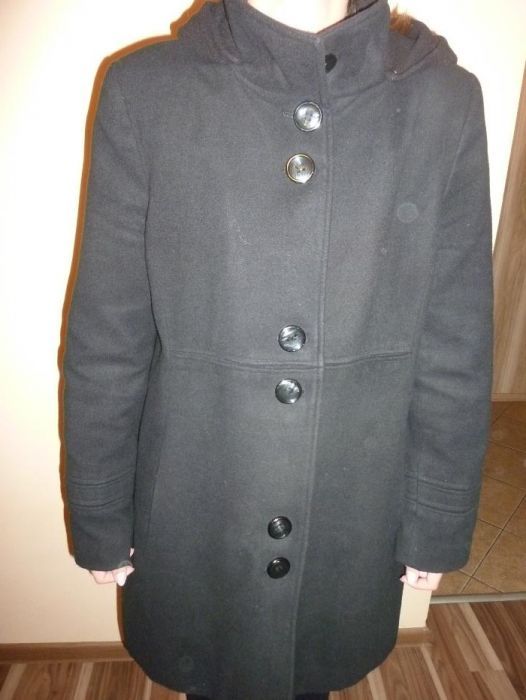 płaszcz damski czarny z flauszu ocieplany 42 44 XL 46