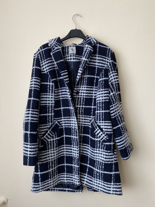 Płaszcz w kratę kratkę płaszczyk granatowy