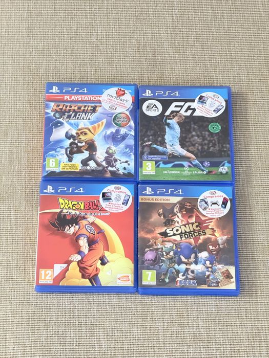 Conjunto / Jogos PS4 PlayStation 4 (EA FC 24, DBZ Kakarot, Ratchet & Clank, Sonic Forces)