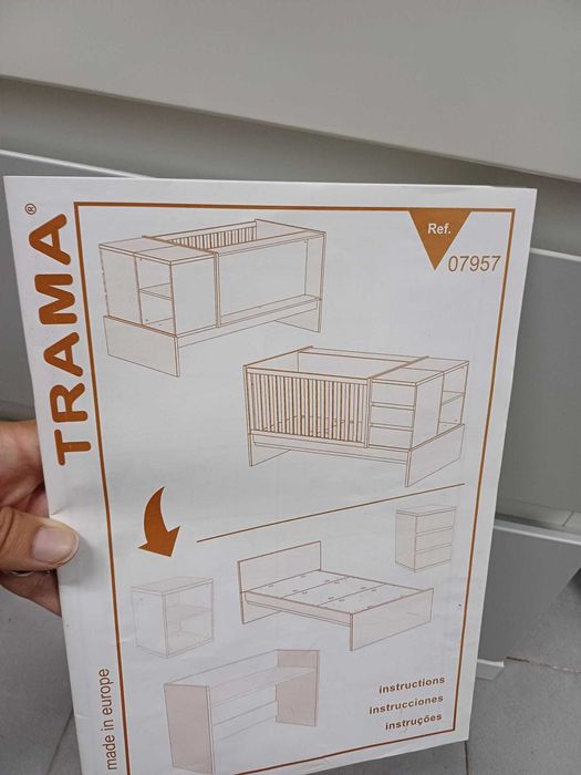 Berço convertível Trama Combi Cool – branco e cinza | 5 em 1